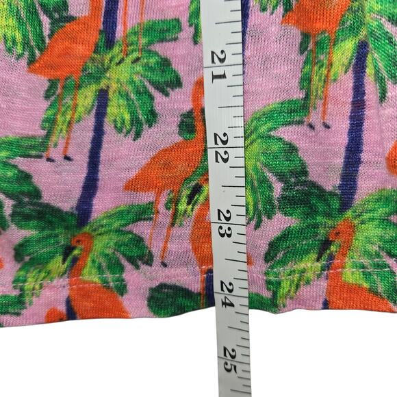 Bouffants & Broken Hearts Womens Small Linen Tank Top Pink Flamingo Palm Trees - Picture 7 of 10